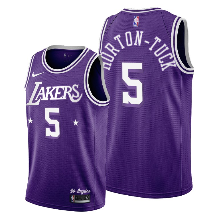 Men's Los Angeles Lakers Talen Horton-Tucker #5 NBA 60s 2021-22 Throwback City Edition Purple Basketball Jersey FLL0883KK